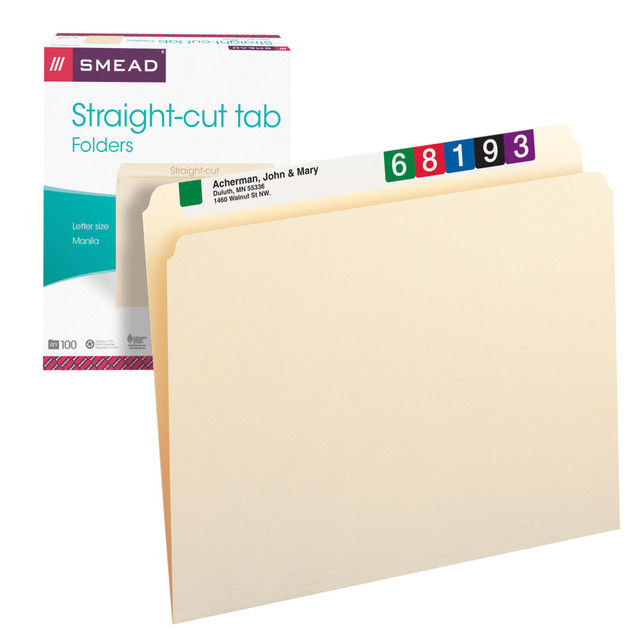 SMEAD MFG CO Smead 150L  File Folders, Letter Size, Straight Cut, Manila, Pack Of 100