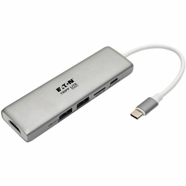 TRIPP LITE U442-DOCK10-S Eaton Tripp Lite Series USB C Docking Station Adapter, 4K @ 30 Hz, HDMI, Thunderbolt 3, PD Charging, Micro SD - Silver, USB Type C, USB-C, USB Type-C - Docking station - USB-C 3.1 / Thunderbolt 3 - HDMI - 1GbE TRIPP LITE U442-DOCK10-S Eaton Tripp Lite Series USB C Docking Station Adapter, 4K @ 30 Hz, HDMI, Thunderbolt 3, PD Charging, Micro SD - Silver, USB Type C, USB-C, USB Type-C - Docking station - USB-C 3.1 / Thunderbolt 3 - HDMI - 1GbE