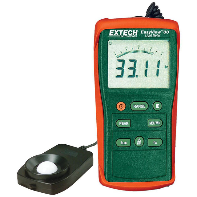 Extech EA30-NIST Light Meters; Compatible Lighting: All Visible Light ; Maximum Measurement: 40,000 Fc; 400,000 Lux ; Minimum Measurement: 0 Fc; 0 Lux ; Accuracy: 13% of reading + 0.5% full scale ; Sensor Type: Remote ; Display Type: LCD