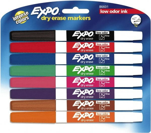 Expo 86601 Pack of 8 Low Odor Fine Tip Dry Erase Markers, Black, Blue, Brown, Green, Orange, Pink, Purple & Red