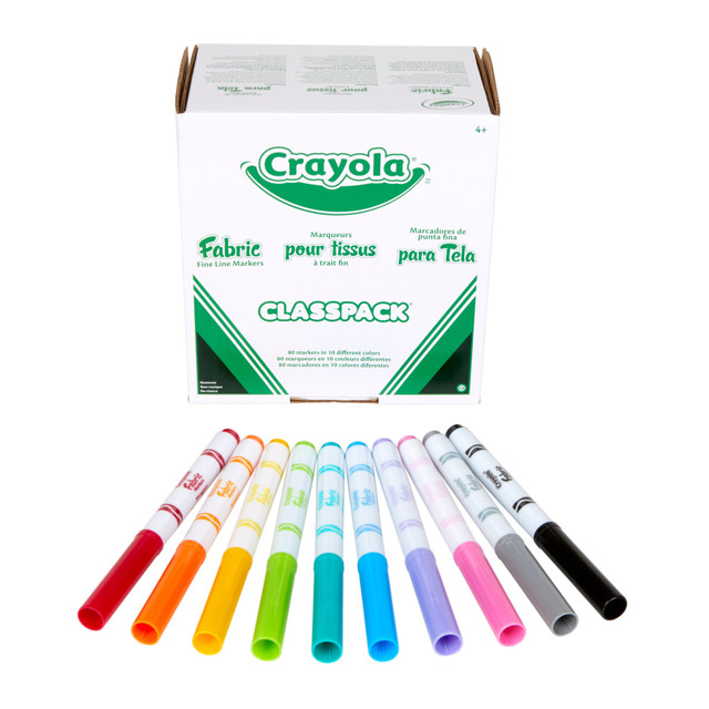 CRAYOLA LLC 58-8215 Crayola Fabric Markers Classpack, Assorted Colors, Pack Of 80