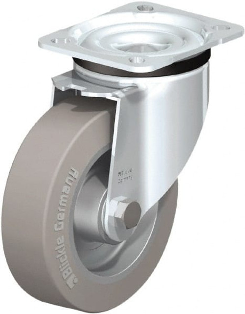 Blickle 617951 Swivel Top Plate Caster: Solid Rubber, 5" Wheel Dia, 1-37/64" Wheel Width, 550 lb Capacity, 6-7/64" OAH