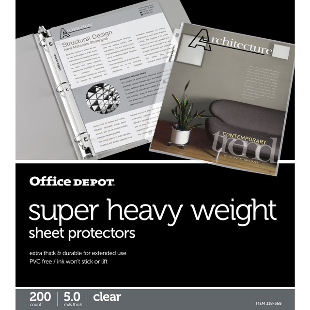 OFFICE DEPOT 181109-BX200  Brand Super Heavyweight Sheet Protectors, 8-1/2in x 11in, Clear, Box Of 200