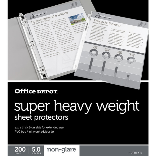 OFFICE DEPOT 181116-BX200  Brand Super Heavyweight Sheet Protectors, 8-1/2in x 11in, Non-Glare, Box Of 200