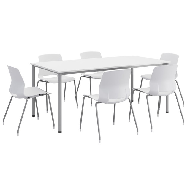 KENTUCKIANA FOAM INC 840031922823 KFI Studios Dailey Table Set With 6 Poly Chairs, White/Silver Table/White Chairs