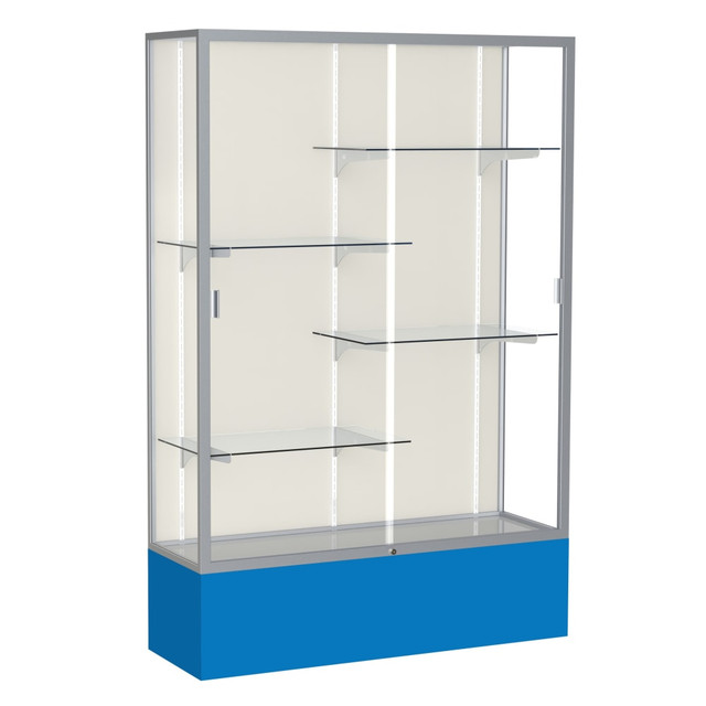 GHENT MANUFACTURING INC. 374PB-SN-RY Waddell Spirit 4-Shelf Floor Display Case, 72inH x 48inW x 16inD, Royal Blue Base/Satin Finish