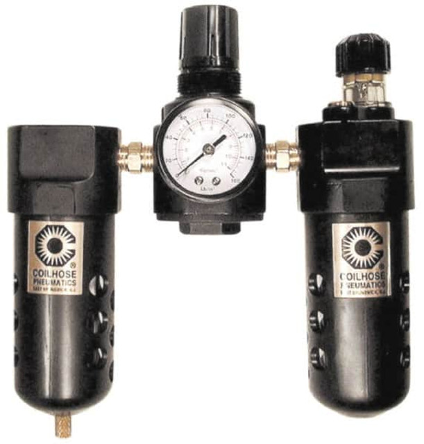 Coilhose Pneumatics 26FRL3-GM FRL Combination Unit: 3/8 NPT, Compact, 3 Pc Filter-Regulator-Lubricator with Pressure Gauge