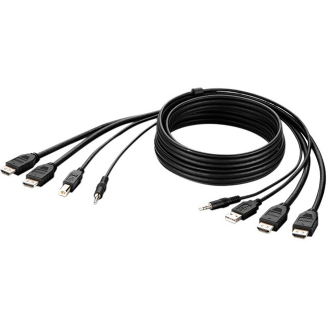 BELKIN, INC. Belkin F1DN2CCBL-HH6T  Dual HDMI High Retention + USB A/B + Audio Passive Combo KVM Cable - 6 ft  - Black - TAA Compliant