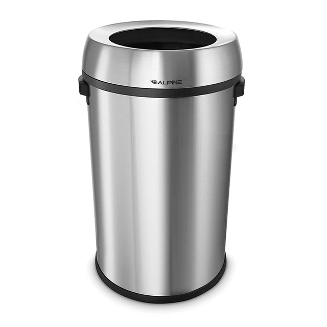 Alpine Industries ALP470-65L Trash Cans & Recycling Containers; Type: Trash Can ; Container Shape: Round ; Material: Stainless Steel ; Finish: Smooth ; Features: Lift-Off Lid, Non-Skid Base ; Includes Lid: No