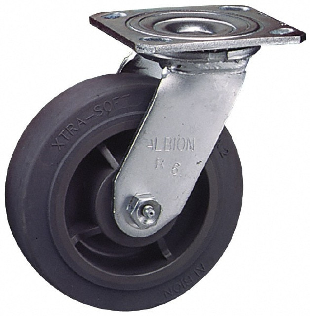 Albion 16XS08201R Rigid Top Plate Caster: Soft Rubber, 8" Wheel Dia, 2" Wheel Width, 675 lb Capacity, 9-1/2" OAH