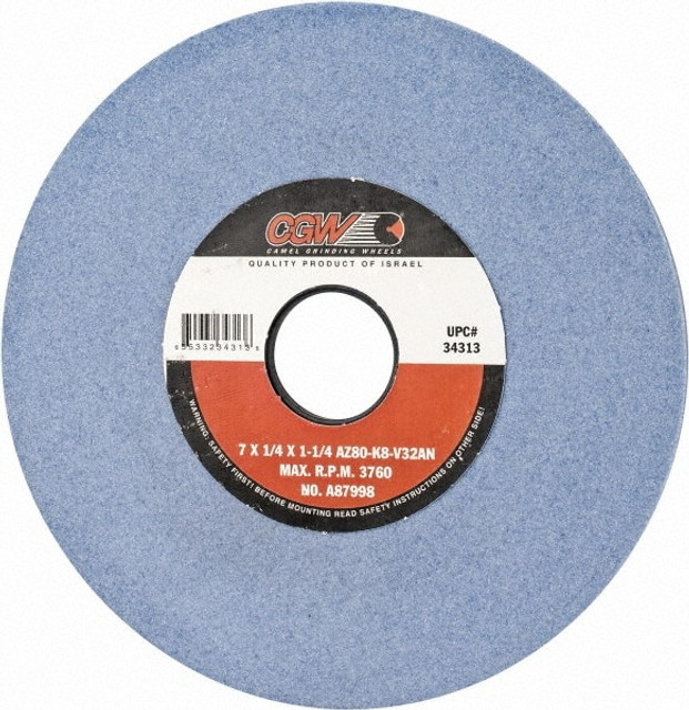 CGW Abrasives 34313 Surface Grinding Wheel: 7" Dia, 1/4" Thick, 1-1/4" Hole, 80 Grit, K Hardness