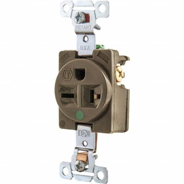 Bryant Electric 8410BRN Straight Blade Single Receptacle: NEMA 6-20R, 20 Amps, Grounded