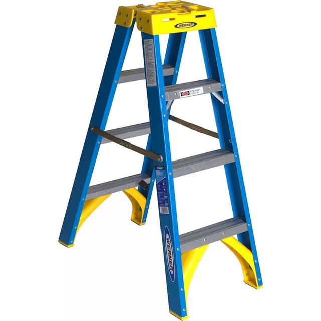 Werner T6004 4-Step Fiberglass Step Ladder: Type I, 250 lb Capacity, 4' High