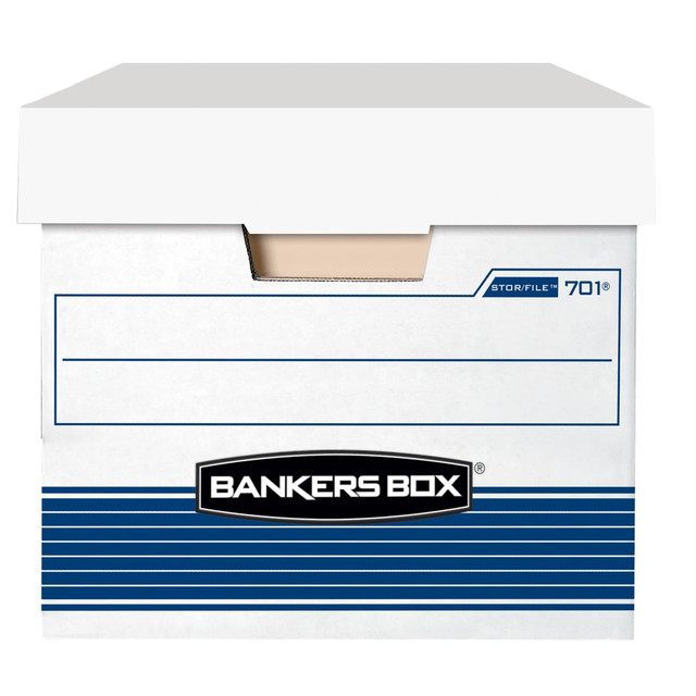 FELLOWES INC. 00701 Bankers Box Stor/File Medium-Duty Storage Boxes With Locking Lift-Off Lids And Built-In Handles, Letter Size, 24in x 12in x 10in, 60% Recycled, White/Blue, Case Of 12 FELLOWES INC. 00701 Bankers Box Stor/File Medium-Duty Storage Boxes With Locking Lift-Off Lids And Built-In Handles, Letter Size, 24in x 12in x 10in, 60% Recycled, White/Blue, Case Of 12