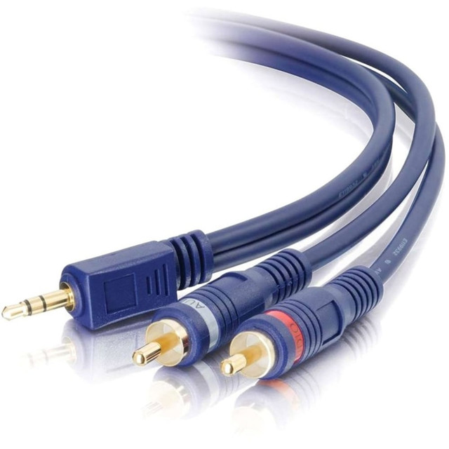 LASTAR INC. C2G 40613  3ft Velocity One 3.5mm Stereo Male to Two RCA Stereo Male Y-Cable - RCA Male - Mini-phone Male - Blue