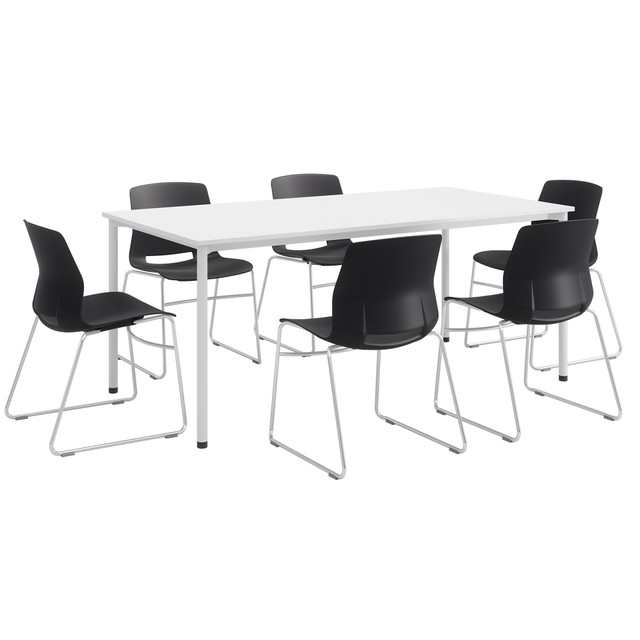 KENTUCKIANA FOAM INC 840031923073 KFI Studios Dailey Table Set With 6 Sled Chairs, White Table/Black Chairs