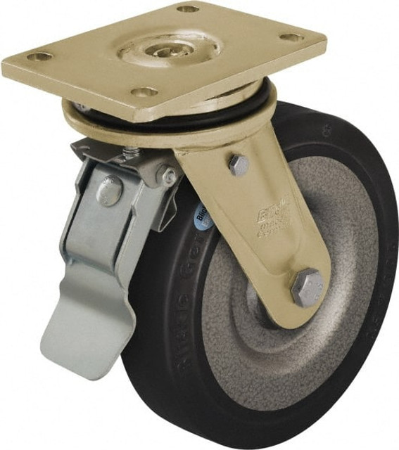 Blickle 51235 Swivel Top Plate Caster: Solid Rubber, 10" Wheel Dia, 2-23/64" Wheel Width, 1,870 lb Capacity, 12" OAH