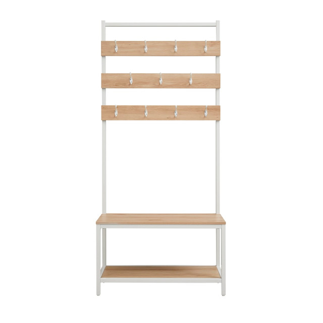 LINON HOME DECOR PRODUCTS, INC OFDP2854 Linon Holway Hall Tree, 69inH x 31-1/2inW x 15-3/4inD, White/Natural