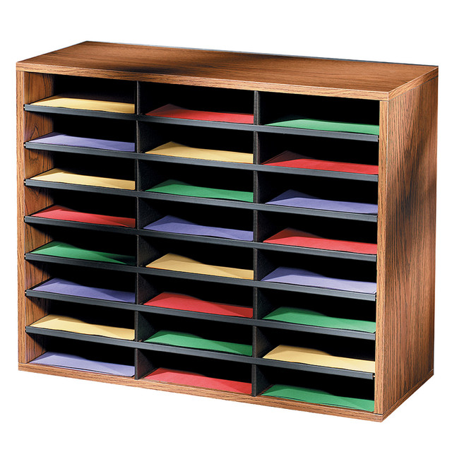 FELLOWES INC. 25043 Fellowes Literature Organizer, 24 Compartments, 23 7/16inH x 29 7/16inW x 11 7/8inD, Oak FELLOWES INC. 25043 Fellowes Literature Organizer, 24 Compartments, 23 7/16inH x 29 7/16inW x 11 7/8inD, Oak