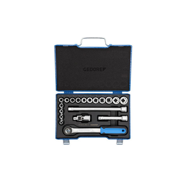 Gedore 2682842 Socket Sets; Set Type: Socket Set ; Drive Size: 1/2 ; Number Of Pieces: 19 ; Additional Information: Case: 320mm L x 210mm W x 55mm D ; Case Type: Steel Case ; Accessories: 1990-5 -10 Extension; 1995 Joint