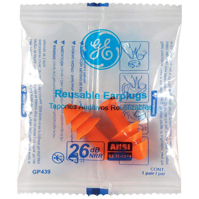 General Electric GP439 Earplugs: 26 dB, Polyurethane, Triple-Flange, Roll Down, Uncorded