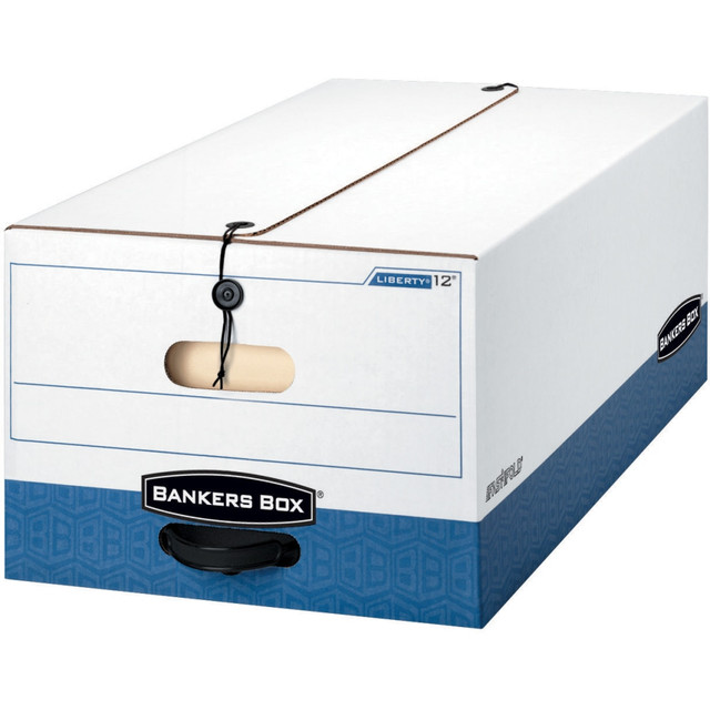 FELLOWES INC. 00012 Bankers Box Liberty FastFold Heavy-Duty Storage Boxes With Locking Lift-Off Lids And Built-In Handles, Legal Size, 24in x 15in x 10in, 60% Recycled, White/Blue, Case Of 12 FELLOWES INC. 00012 Bankers Box Liberty FastFold Heavy-Duty Storage Boxes With Locking Lift-Off Lids And Built-In Handles, Legal Size, 24in x 15in x 10in, 60% Recycled, White/Blue, Case Of 12