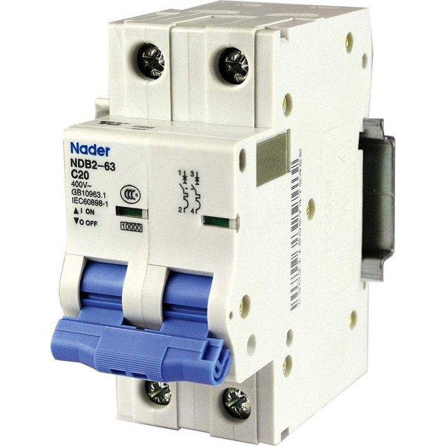 Automation Systems Interconnect NDB2-63C20-2 Circuit Breakers; Circuit Breaker Type: Miniature Circuit Breaker ; Tripping Mechanism: Thermal-Magnetic ; Terminal Connection Type: Screw ; Reset Actuator Type: Toggle Switch