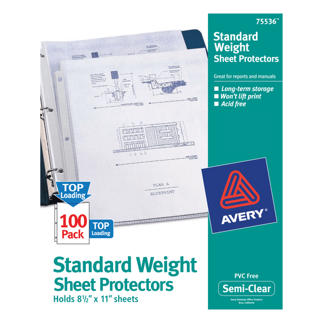 AVERY PRODUCTS CORPORATION Avery 75536  Top-Loading Nonstick Sheet Protectors, Standard, Box Of 100