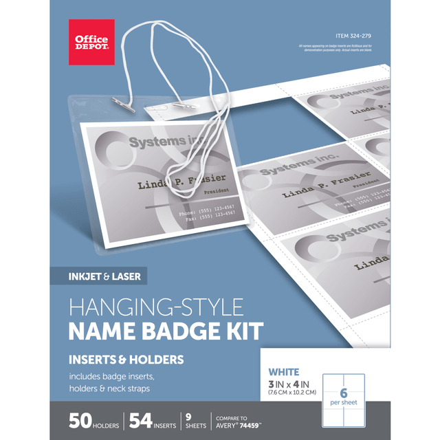 OFFICE DEPOT OD98841  Brand Name Badge Kit, Hanging-Style, Convention Size,  3in x 4in, Pack Of 50