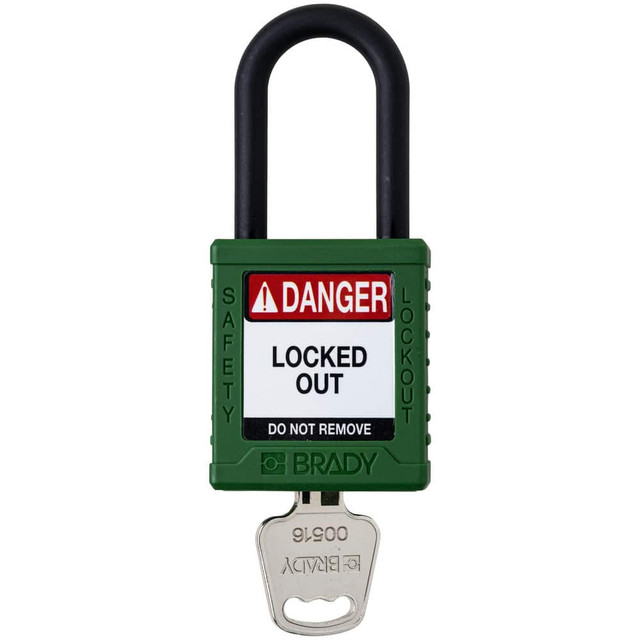 Brady 153559 Lockout Padlocks; Legend: DANGER LOCKED OUT DO NOT REMOVE ; Key Type: Keyed Different ; Key Retaining: Retaining Key ; Body Material: Nylon ; Shackle Material: Plastic ; Body Height: 1.77in