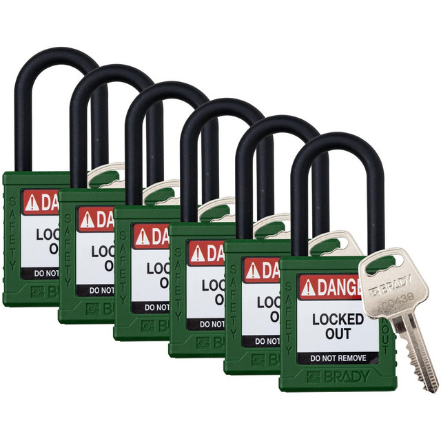 Brady 153564 Lockout Padlocks; Legend: DANGER LOCKED OUT DO NOT REMOVE ; Key Type: Keyed Different ; Key Retaining: Retaining Key ; Body Material: Nylon ; Shackle Material: Plastic ; Body Height: 1.77in