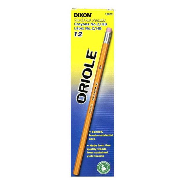 DIXON TICONDEROGA COMPANY 12872 Dixon Oriole Pencils, Yellow, No. 2 Soft Lead, Pack Of 12