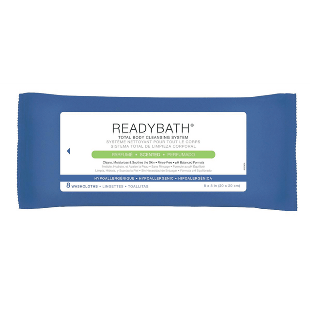 MEDLINE INDUSTRIES, INC. No Brand MSC095304 ReadyBath Total Body Cleansing Standard-Weight Washcloths, 8inx 8in, White, 8 Washcloths Per Pack, Case Of 30 Packs