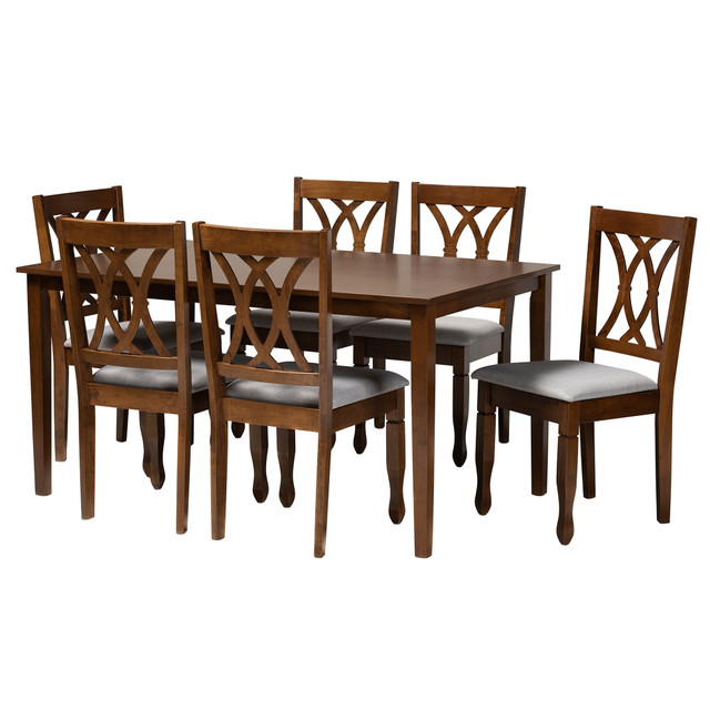 WHOLESALE INTERIORS, INC. Baxton Studio 2721-10548-10520  Augustine Dining Set, 29-3/16inH x 59-1/16inW x 35-7/16inD, Gray/Walnut Brown