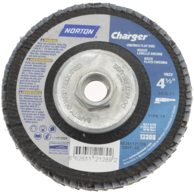 Norton 66261121289 Flap Disc: 5/8-11 Hole, 40 Grit, Zirconia Alumina, Type 29