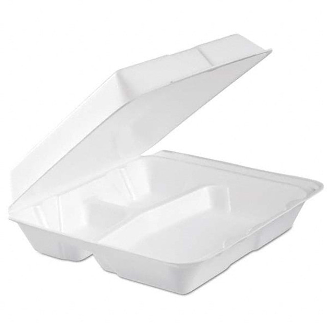 DART DCC95HTPF3R Foam Hinged Lid Container, 3-Comp, 9.3 x 9 1/2 x 3, White, 100/Bag, 2 Bag/Carton