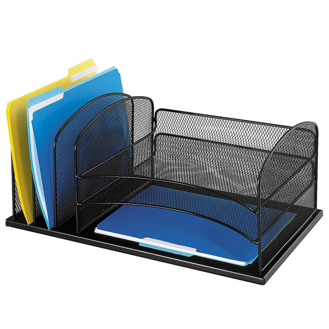 SAFCO PRODUCTS CO 3254BL Safco Horizontal Mesh Desk Organizer, 8 1/4inH x 19 1/2inW x 11 1/2inD, Black