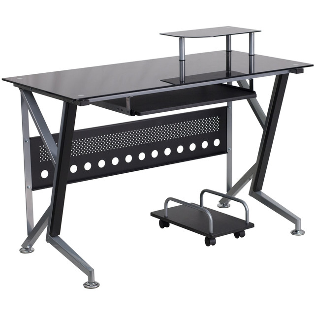 FLASH FURNITURE NAN-WK-059-GG  48inW Contemporary Glass Computer Desk, Black