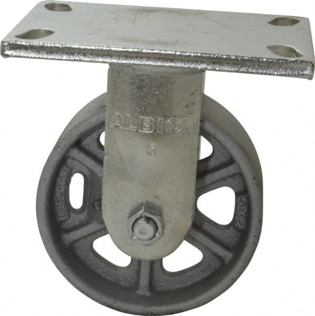 Albion 72CA05201R Rigid Top Plate Caster: Cast Iron, 5" Wheel Dia, 2" Wheel Width, 1,000 lb Capacity, 6-1/2" OAH