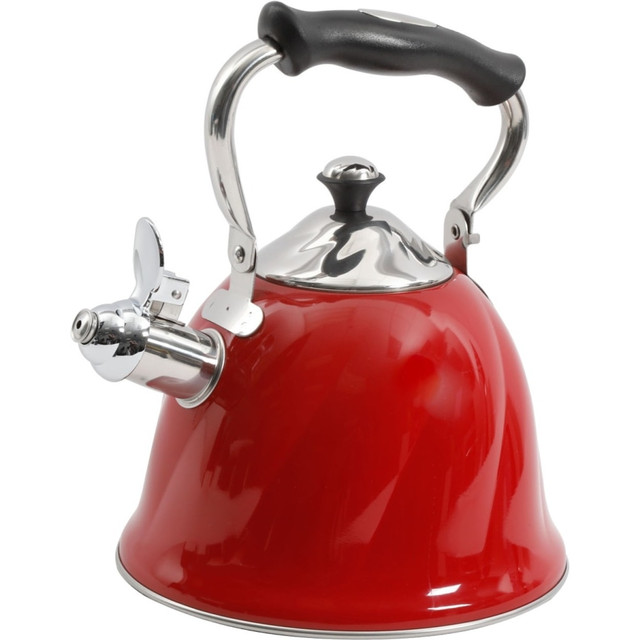 GIBSON OVERSEAS INC. Mr. Coffee 92112.01  Alderton 2.3-Qt Stainless-Steel Whistling Tea Kettle With Lid, Red