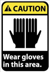 AccuformNMC Accident Prevention Sign: Rectangle, "Caution, Wear gloves in this area." CGA35AB