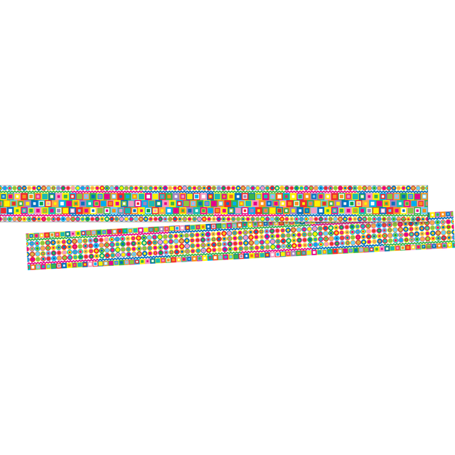 Great for classrooms, break rooms, reception areas, hallways, and more!  Set includes 24 strips that measure 3in x 35in for a total of 70ft of border!  This beautiful trim is double-sided to allow different looks for different days.  Two packages in set.  Each package includes 12 strips that measure 3in wide by 35in long  Helps you frame doors and windows or surround bulletin boards to add a decorative touch.  Border is printed on both sides  Printed on durable 10pt card stock