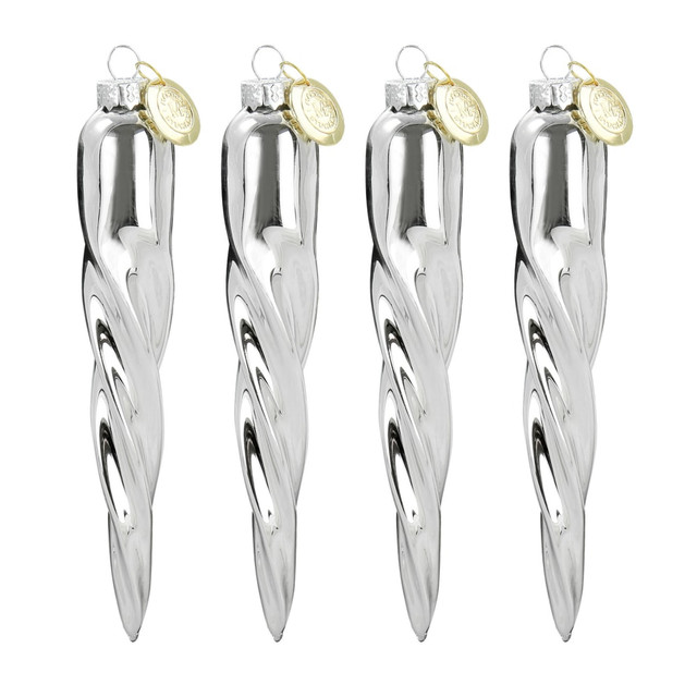 GIBSON OVERSEAS INC. Martha Stewart 995117506M  Holiday Icicle 4-Piece Ornament Set, Silver