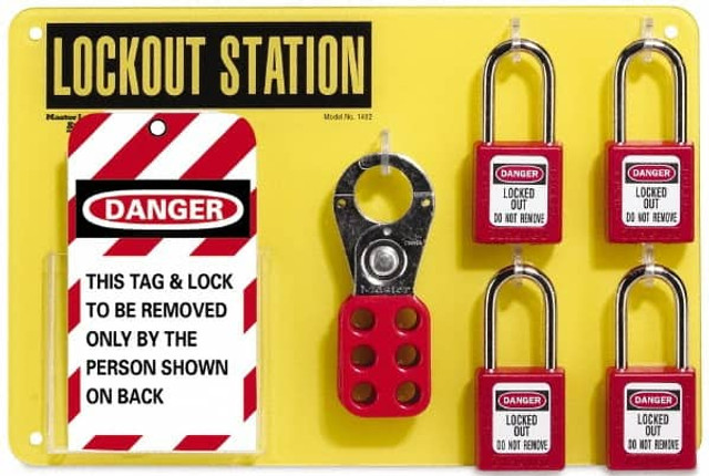 AccuformNMC LOS4 Tag & Padlock/Hasp Lockout Station: Equipped, 4 Max Locks, Plexiglass Station