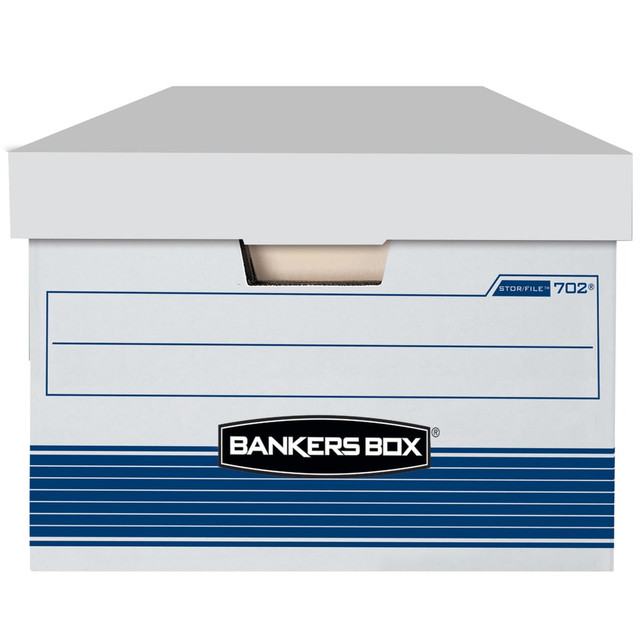 FELLOWES INC. 70240FF Bankers Box Stor/File FastFold Medium-Duty Storage Boxes With Locking Lift-Off Lids And Built-In Handles, Legal Size, 24D x 15in x 10in, 60% Recycled, White/Blue, Case Of 4 FELLOWES INC. 70240FF Bankers Box Stor/File FastFold Medium-Duty Storage Boxes With Locking Lift-Off Lids And Built-In Handles, Legal Size, 24D x 15in x 10in, 60% Recycled, White/Blue, Case Of 4