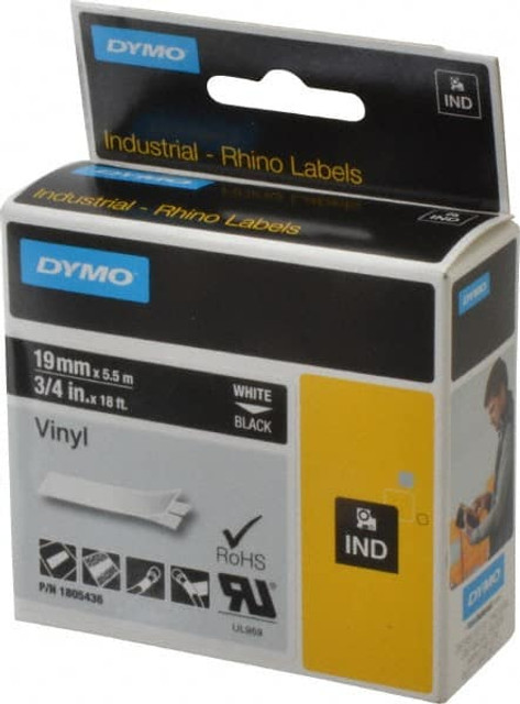 Dymo 1805436 Label Maker Label: Black, Vinyl, 216" OAL, 3/4" OAW