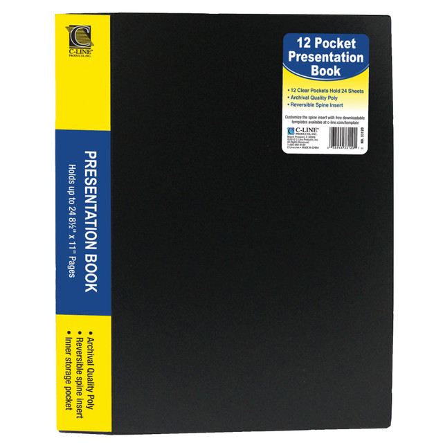 BAUMGARTENS CLI33120BN C-Line Bound Sheet Protector Presentation Book, 12 Pockets, 8 1/2in x 11in, Black, Pack Of 6 BAUMGARTENS CLI33120BN C-Line Bound Sheet Protector Presentation Book, 12 Pockets, 8 1/2in x 11in, Black, Pack Of 6