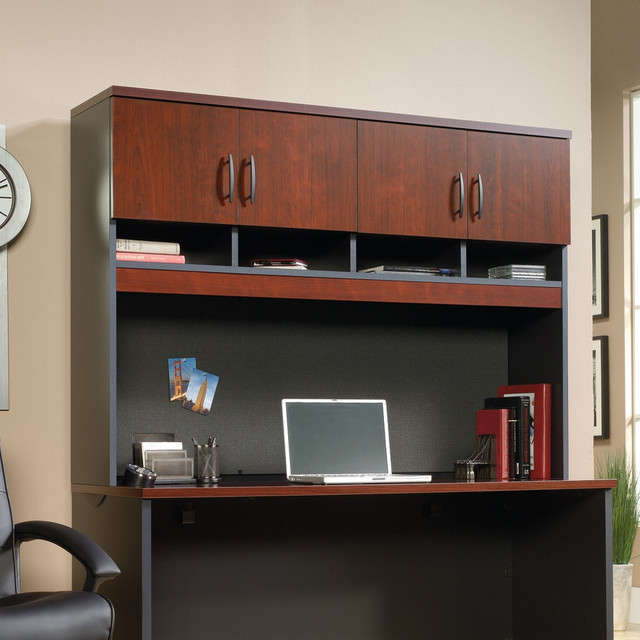 SAUDER WOODWORKING CO. 419717 Sauder Via Collection Hutch For Credenza, Classic Cherry/Soft Black SAUDER WOODWORKING CO. 419717 Sauder Via Collection Hutch For Credenza, Classic Cherry/Soft Black