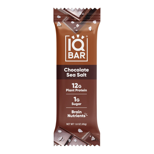 IQ BAR, INC. 55407 IQ BAR Brain Fuel Protein Bars, Chocolate Sea Salt, 1.6 Oz, Box Of 24 Bars