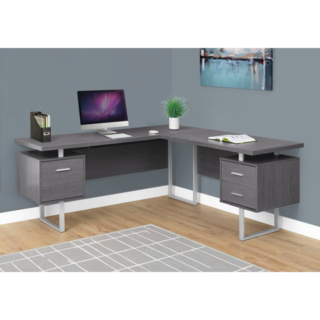 MONARCH PRODUCTS Monarch Specialties I 7306  71inW L-Shaped Corner Desk With 2 Drawers, Gray